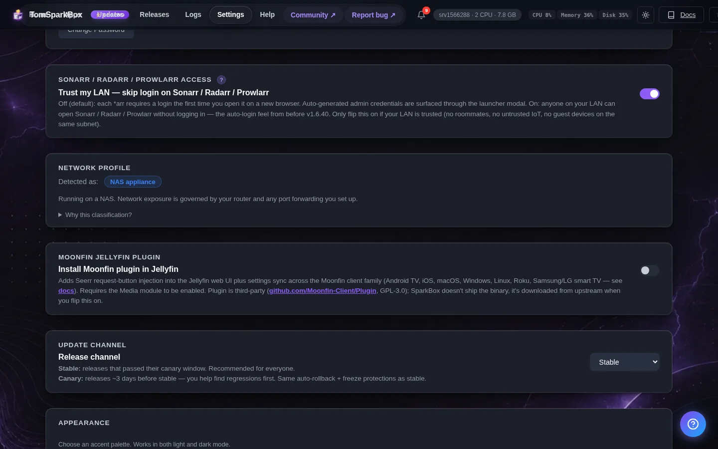 SparkBox Settings, where My Vault and your credentials live